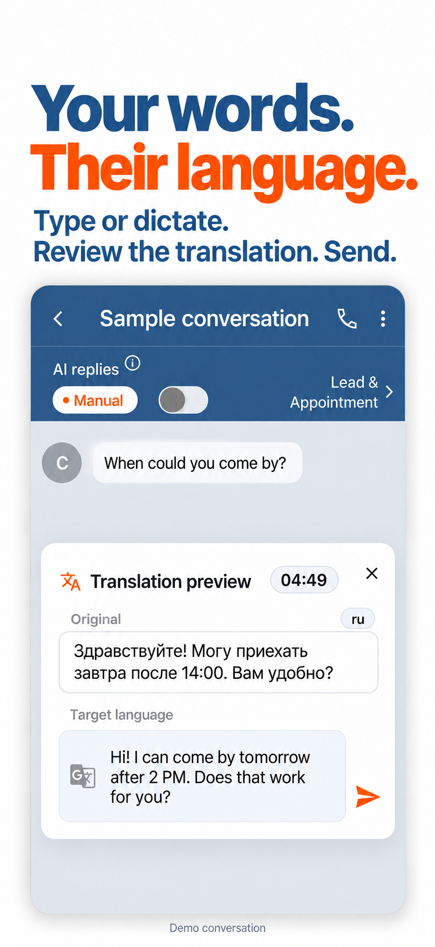 LeadReply translation app preview