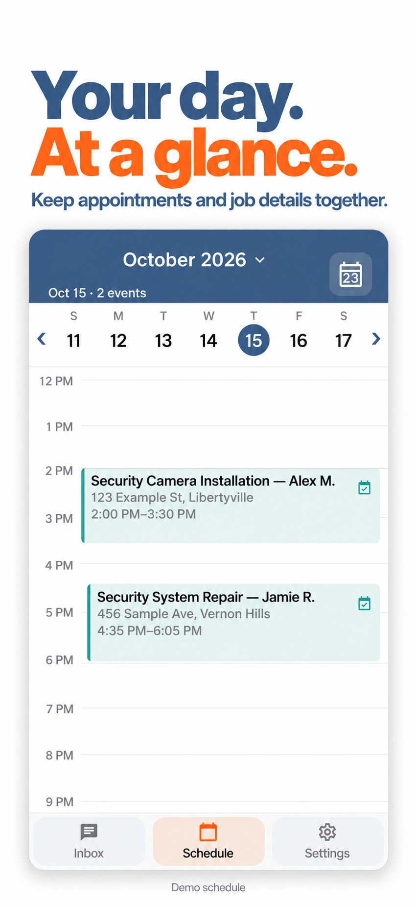 LeadReply 1.6 Schedule preview with daily appointments